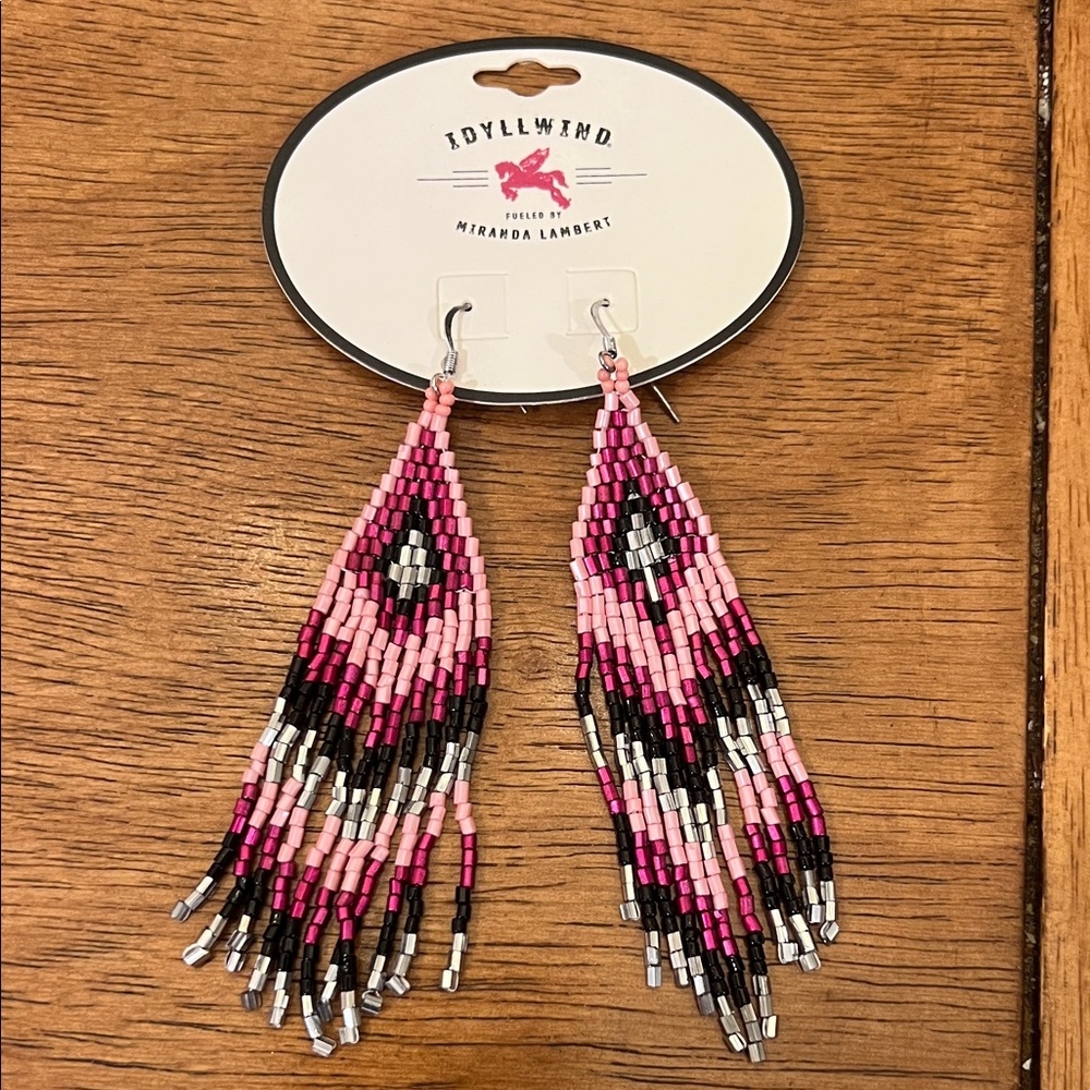 Idyllwind Pink and Black Beaded Fringe Earrings